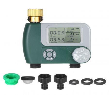 Programmable Hose Faucet Timer, 2 Outlet, Green