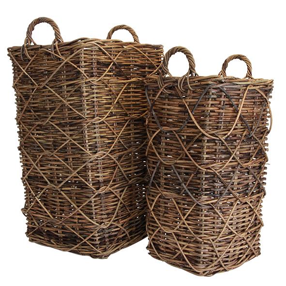 Provence Set 2 Tall Umbrella Baskets Rustic Brown