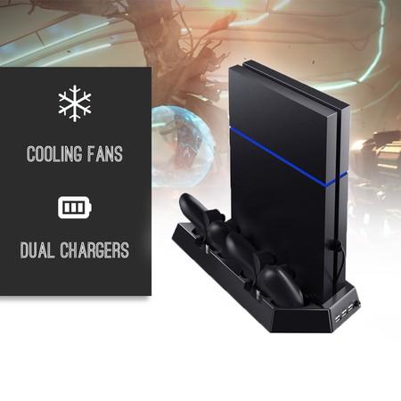 PS4 Cooling Station Vertical Stand with 2 Controller Charging Dock and USB Hub
