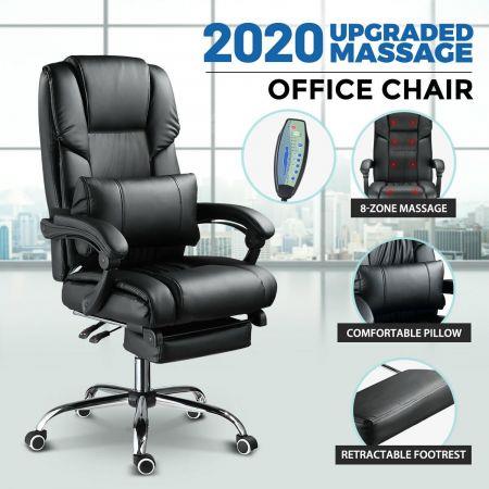 PU Leather 8-Point Massage Executive Office Chair w/ Lumbar Support Retractable Footrest