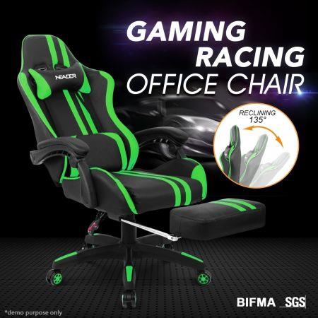 PU Office Computer Chair Ergonomic Gaming Sport Race Chair w/Footrest - Green & Black