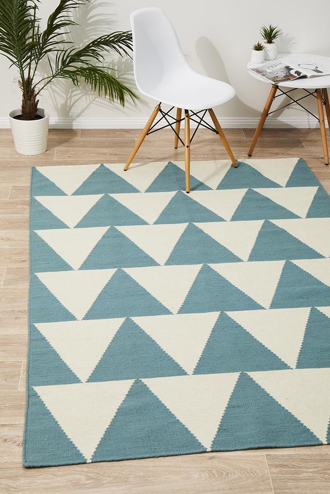 Pyramid Flat Weave Rug Blue 280x190cm