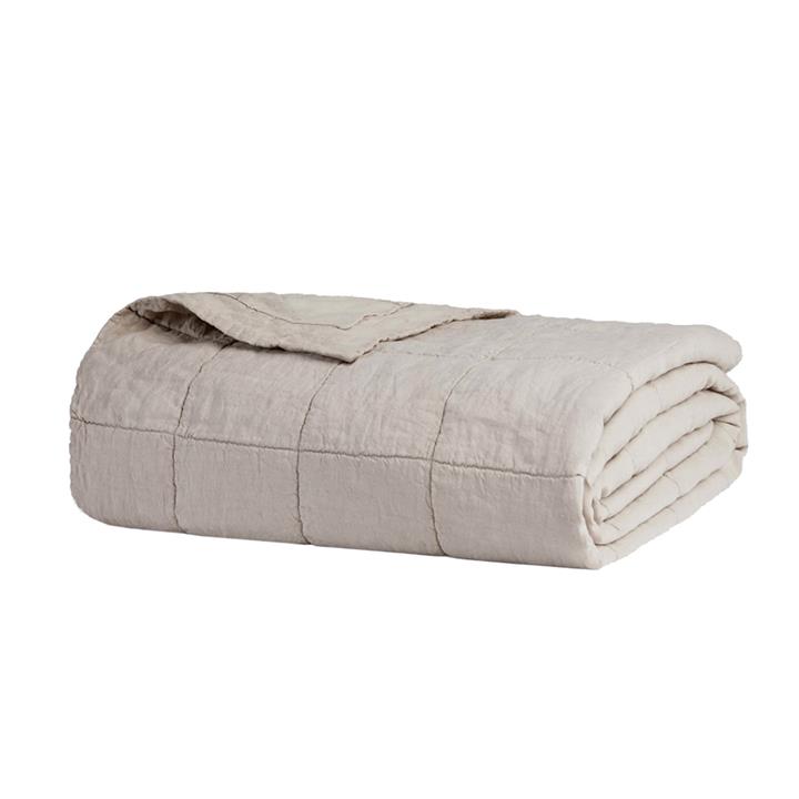 QB/KB Linen Quilted Coverlet Pebble