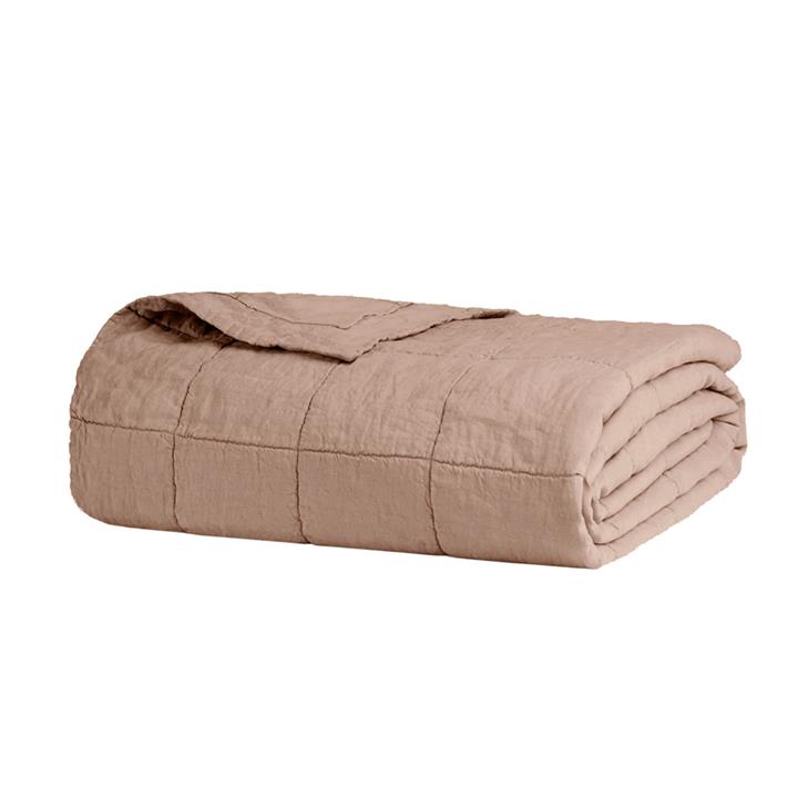 QB/KB Linen Quilted Coverlet Tea Rose