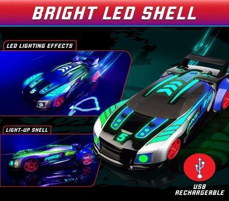 Racing car Remote Control Car for Kids - LED RC Car, High Speed Race Drift Car Toy with Music, Engine Sounds, Light Up Car Shell, and Easy Remote Control (Blue)