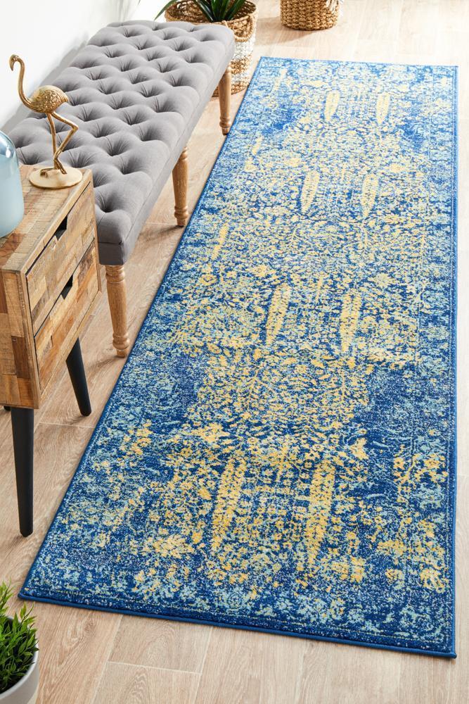 Radiance 411 Royal Blue Runner Rug - 300X80CM