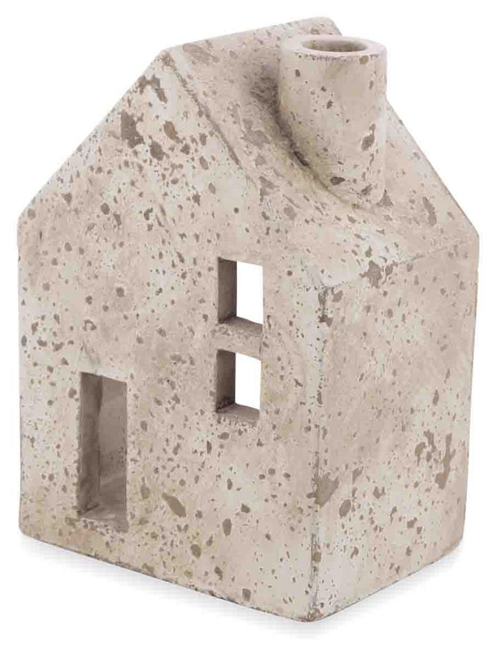 Rectangular Cement House Candle Holder with Chimney Medium