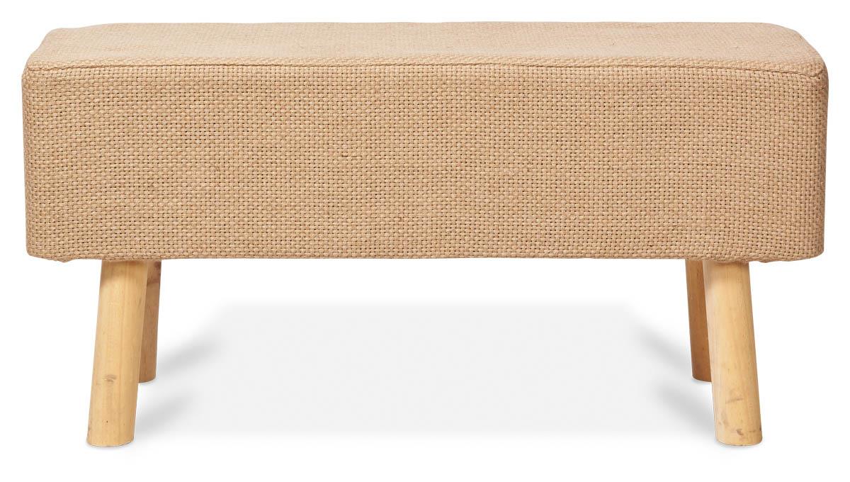 Rectangular Jute Bench with Wooden Pine Legs - Natural