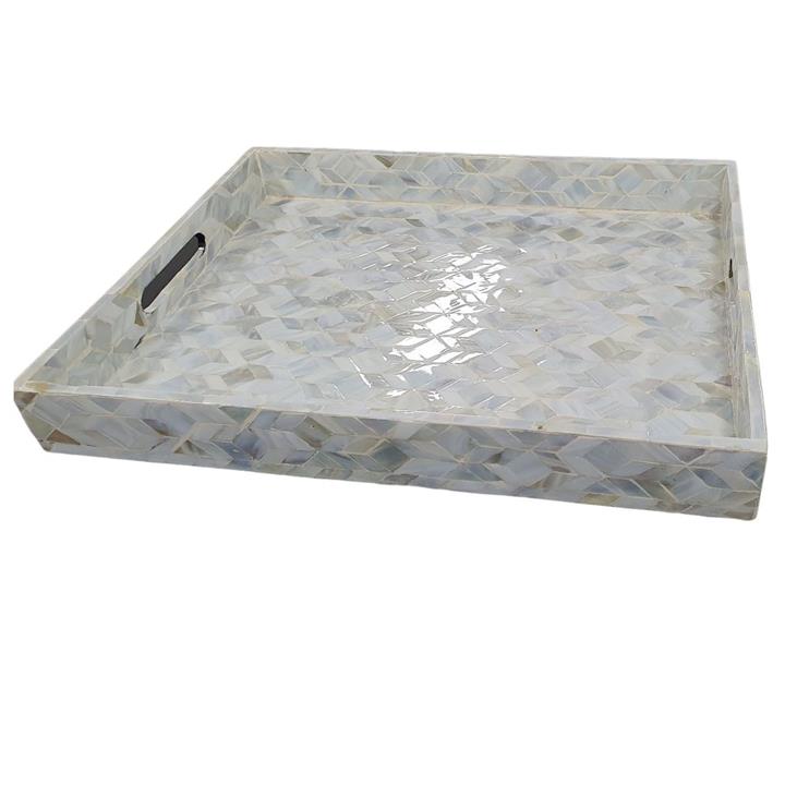 Rectangular Sapphire Capiz Shell Tray with Handles - Light Blue