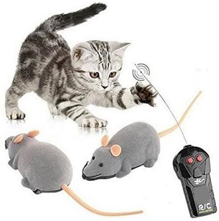 Remote Control Mouse, Funny Electronic Rat Mouse, Wireless Toy for Cat,Interactive Cat Toy Gray