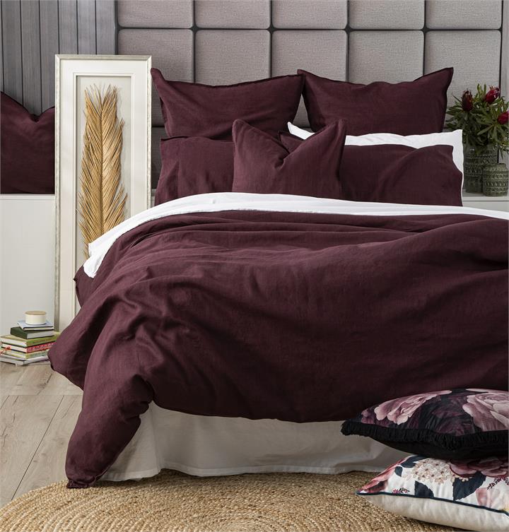 Renee Taylor Cavallo Stone washed  Linen Quilt Cover set King Plum