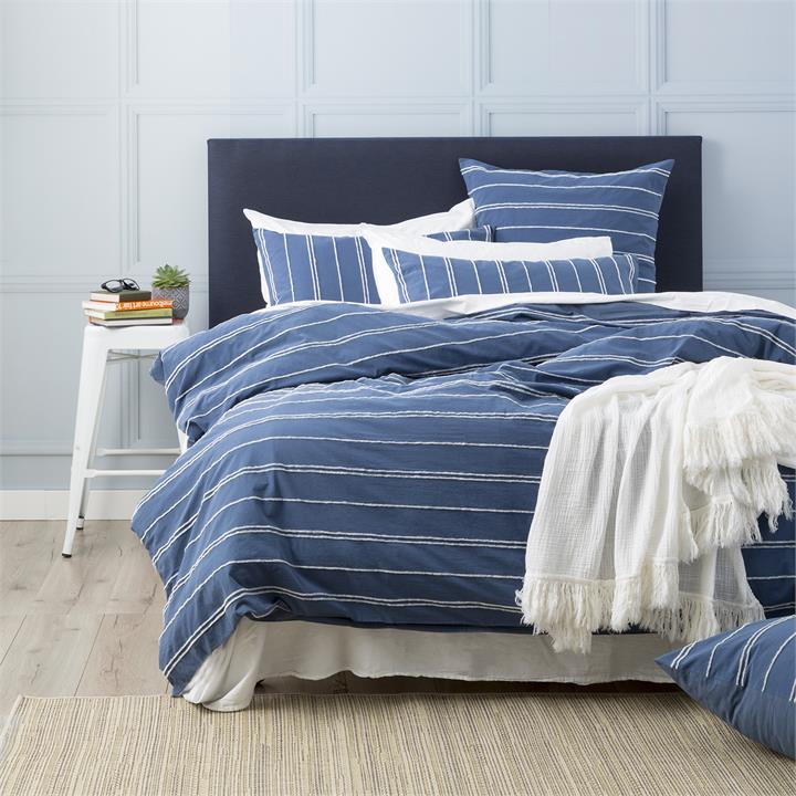 Renee Taylor Hudson vintage washed Cotton Chenille Quilt cover set Queen Blue