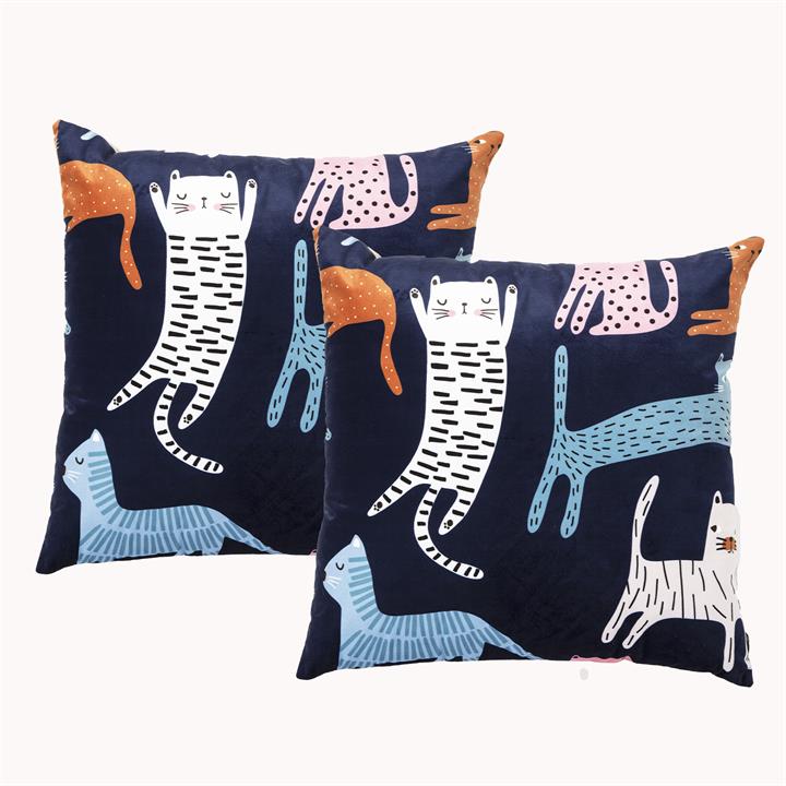 Renee Taylor Poly Velvet Printed Cushion filled 50 x 50 Cms  Misty Cat- Twin Pack
