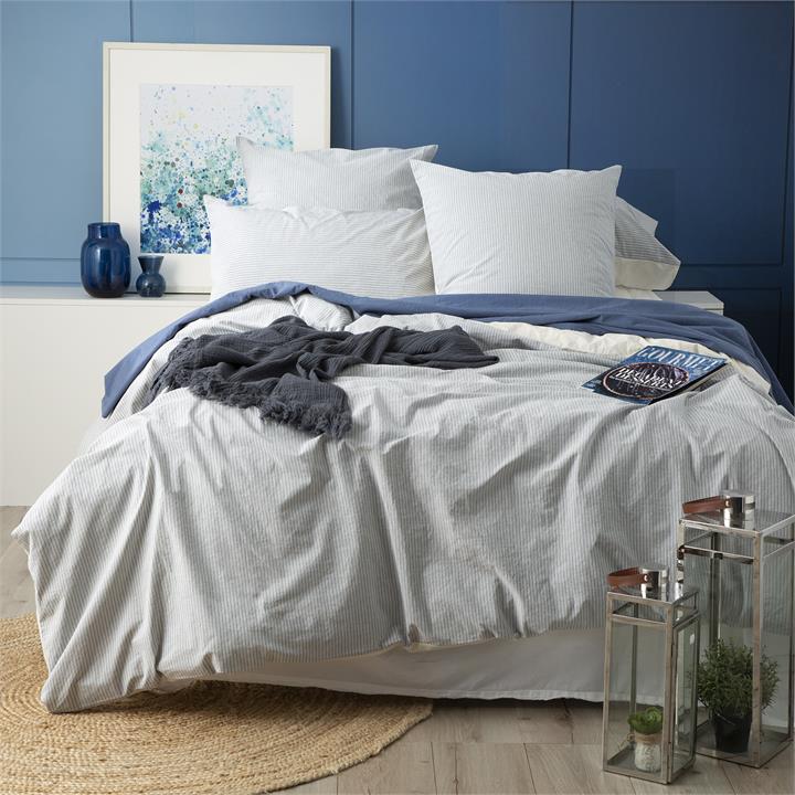 Renee Taylor Portifino Yarn Dyed vintage washed cotton quilt cover Set Super King Blue