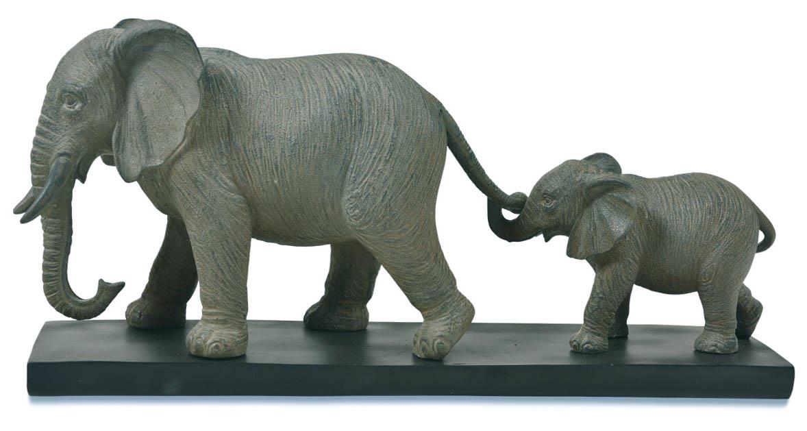 Resin Elephant Mother And Baby - Grey/Black