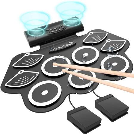 Roll Up Drum Practice Pad Midi Drum Kit with Headphone Jack Built-in Speaker Drum Pedals Drum Sticks