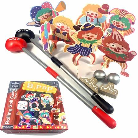 Rolling Golf Game  Toys for Toddler with Golf Clubs, Balls, Clown Goals,Tees and Brackets, Indoor Outdoor Hand-eye Coordination Activity