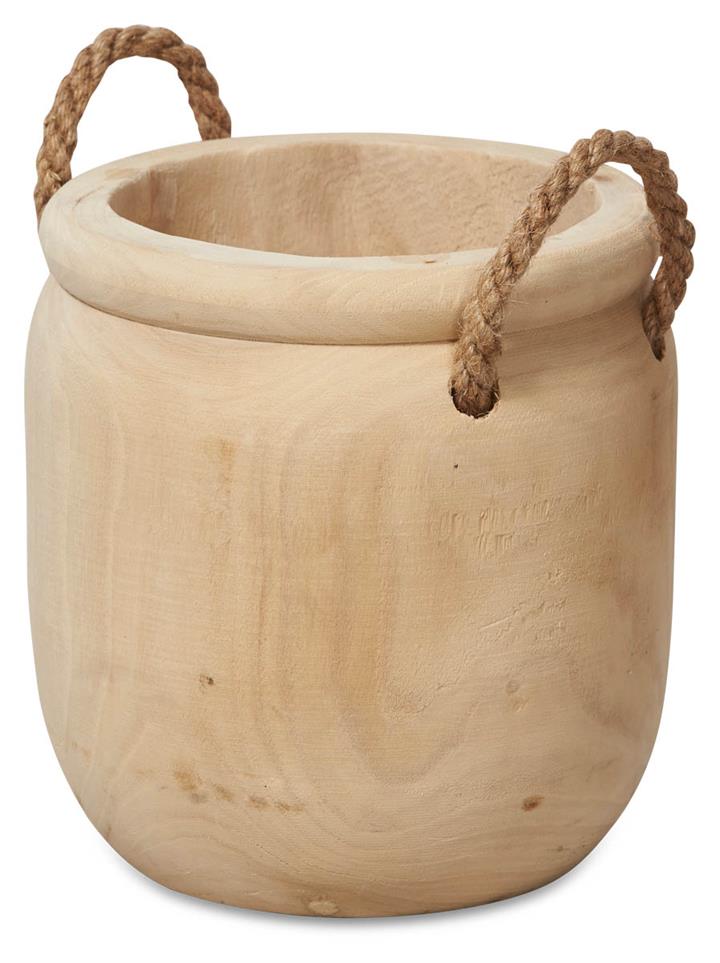 Rope Handle Paulownia Wood Planter Medium - Bleached
