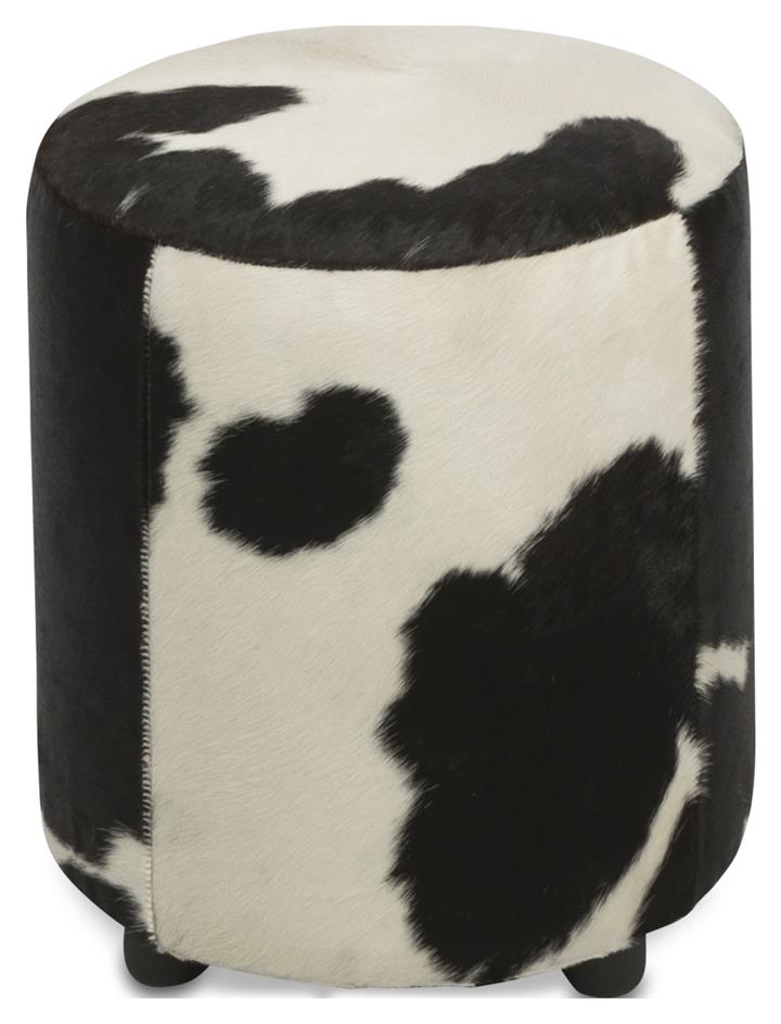 Round Cowhide Ottoman in Black/White