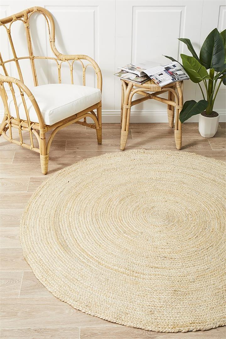 Round Jute Natural Rug Bleached 150x150cm