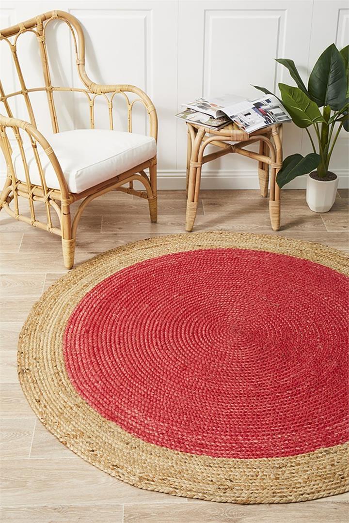 Round Jute Natural Rug Cherry 120x120cm
