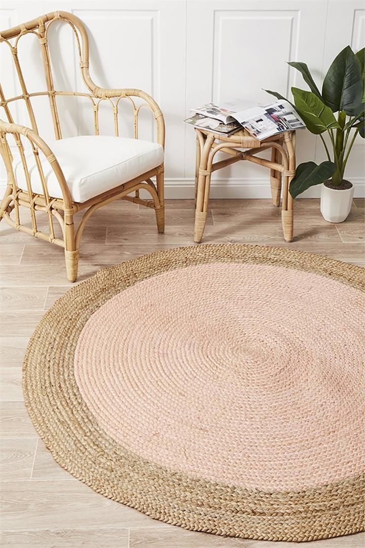 Round Jute Natural Rug Pink 200x200cm