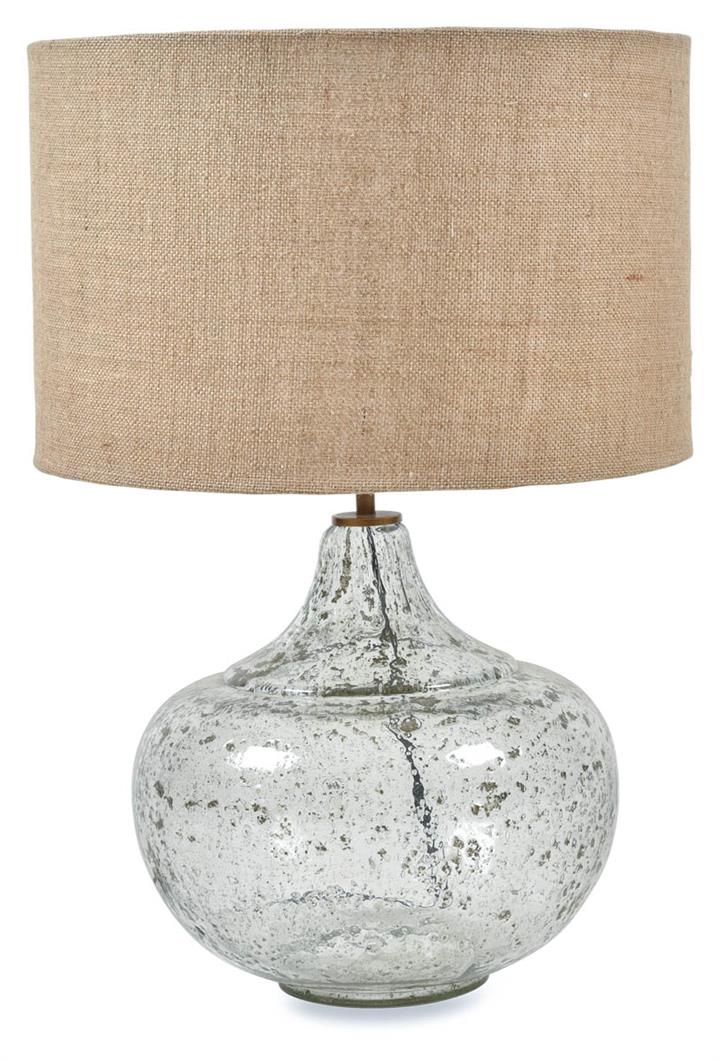 Round Seeded Glass Table Lamp With Jute Shade - Natural/Clear