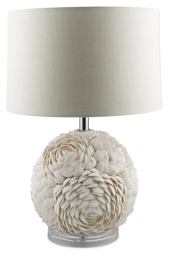 Rounded Lamp with Shell Rose Design, White
