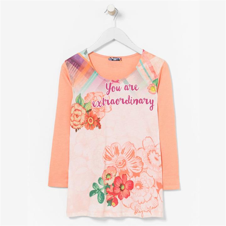 S Desigual LS T-Shirt Love Tartan