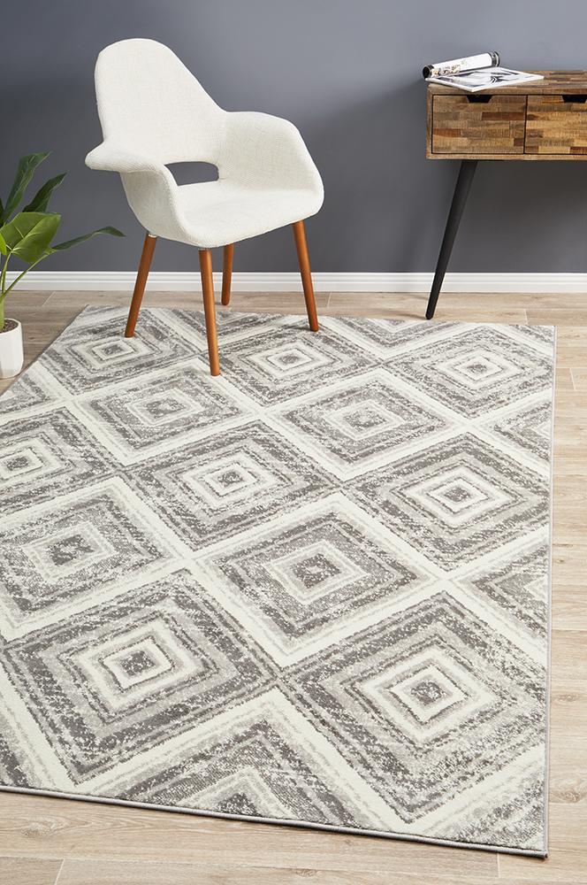 Sabrina Geo Diamonds Rug Silver Grey 230x160cm