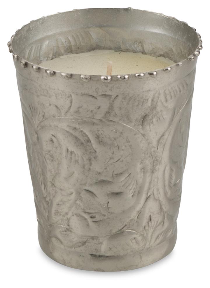Sahil Single Wick Small Vanilla Scented Paraffin Wax Candle in Polished Silver Metal Votive