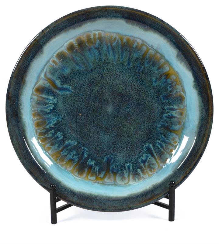 Santorini Ceramic Glazed Plate With Stand - Teal