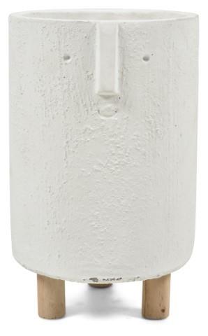Sara Tall Ceramic Face planter on Legs Cement - White