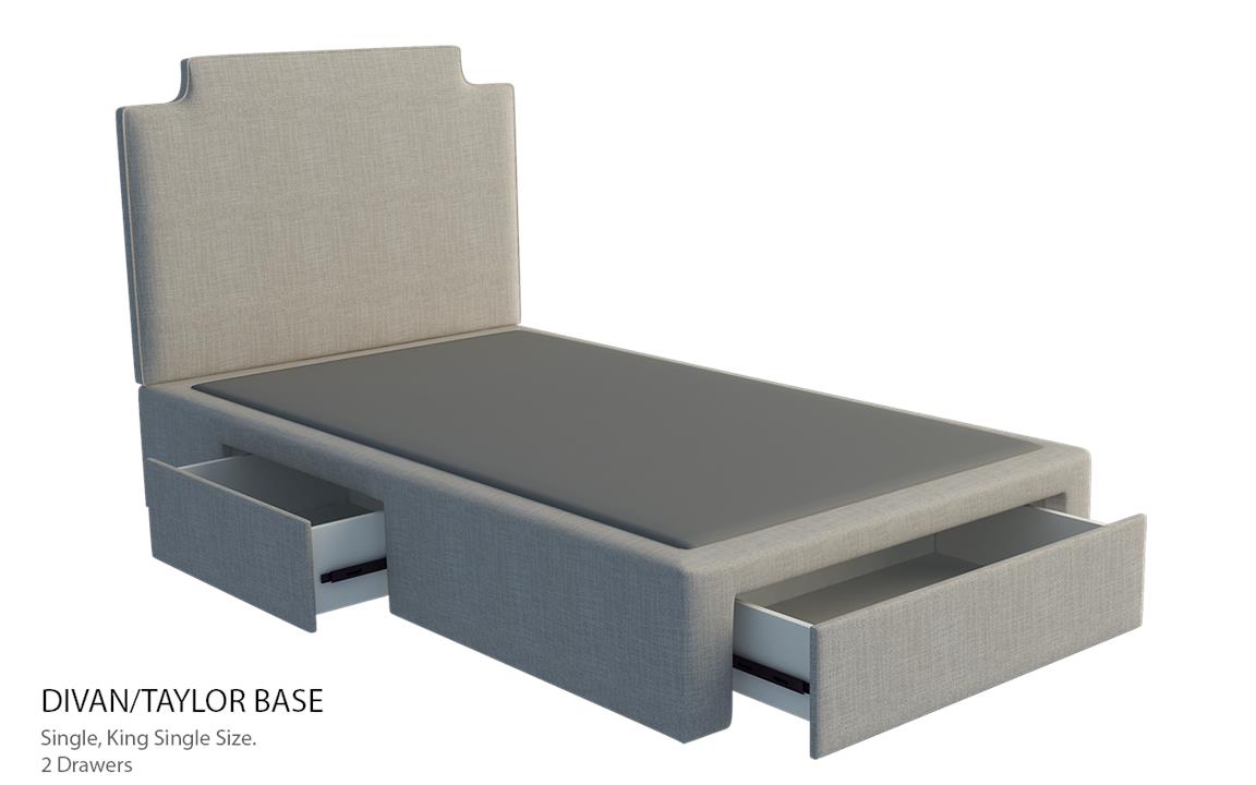 Scallop custom upholstered bed with choice of storage base