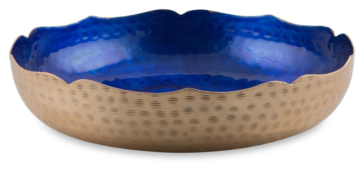 Sculptured Round Bowl, Antique Gold and Cobalt Blue