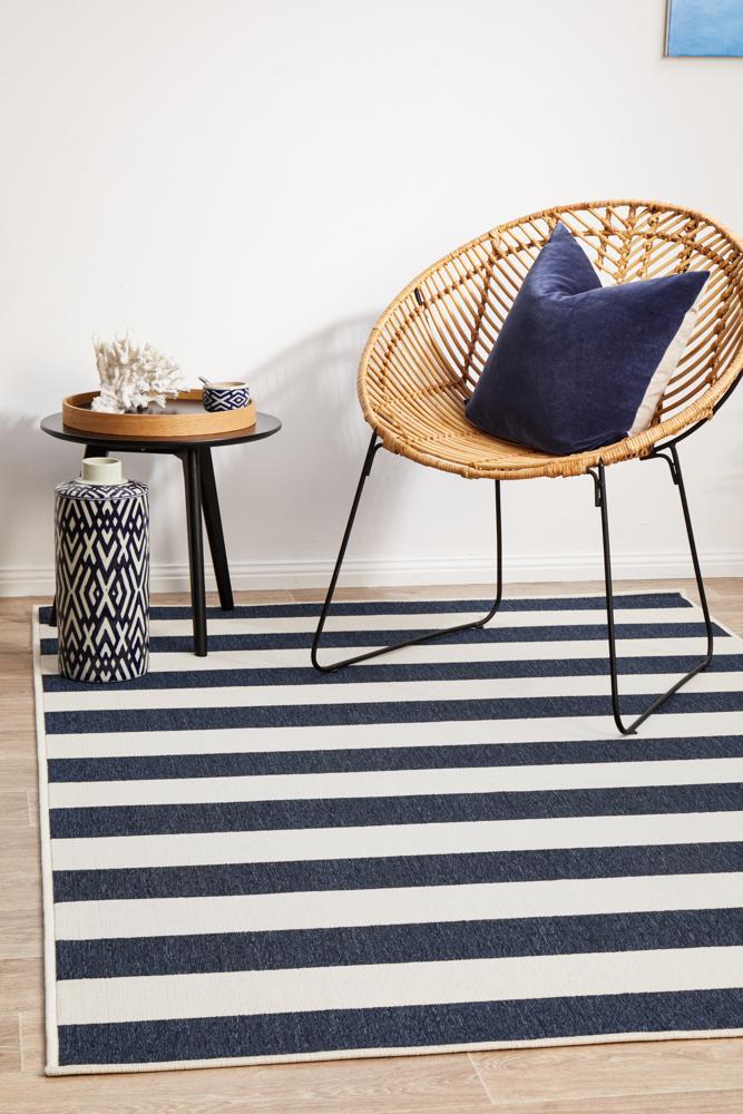 Seaside Navy White Rug 160X110CM
