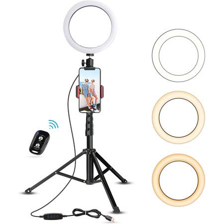 Selfie Ring Light with Tripod Stand & Cell Phone Holder for Live Stream/Makeup, UBeesize Mini Led Camera Ringlight for YouTube Video/Photography Compatible with iPhone Xs Max XR Android (Upgraded)