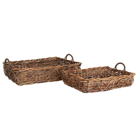 Set 2 Provence Rectangle Trays Rustic Brown
