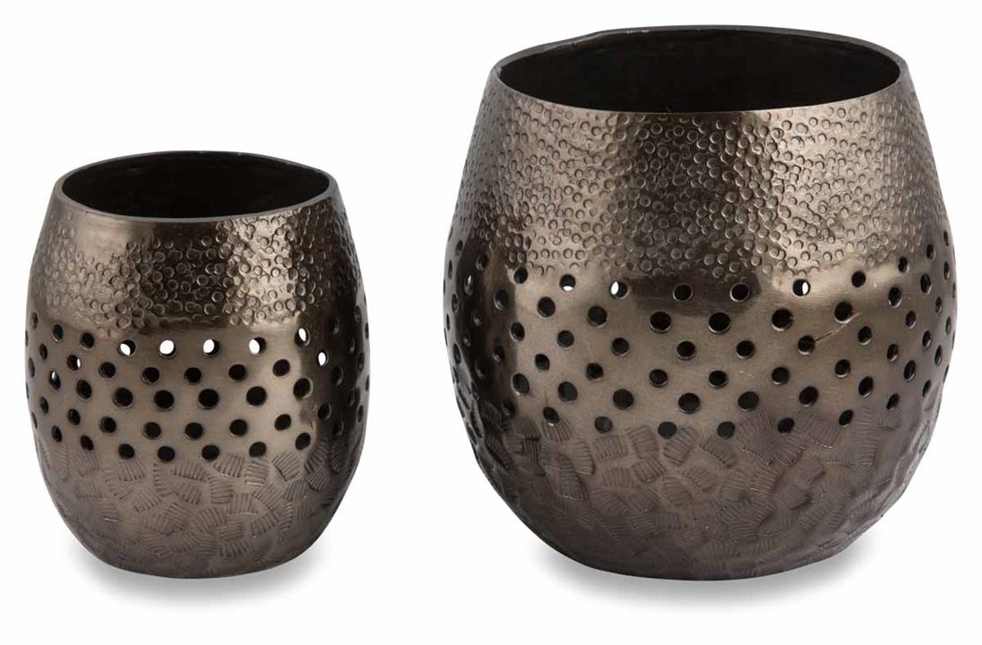 Set Of 2 Aluminium Round Votives With Holes