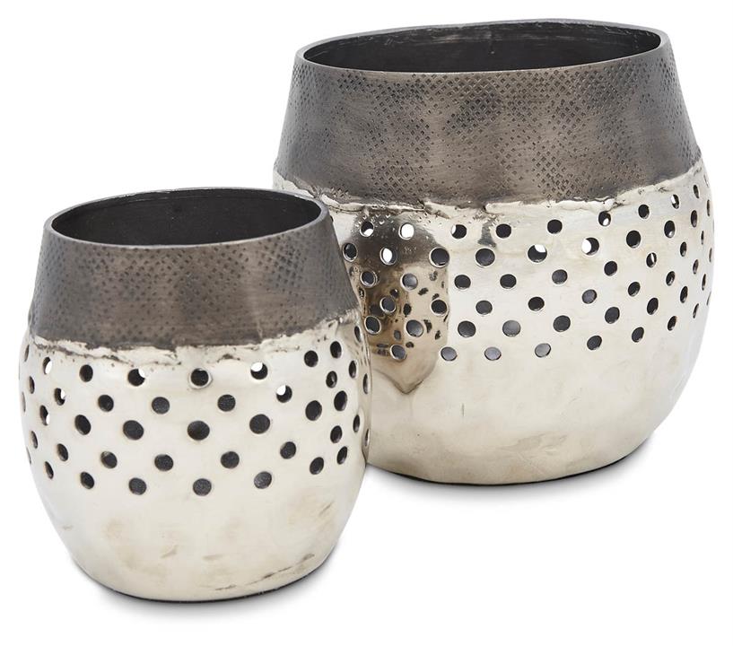 Set of 2 Aluminium Round Votives with Holes - Graphite/Silver