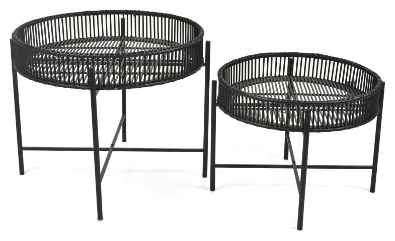 Set of 2 Bamboo and Metal Tables - Black