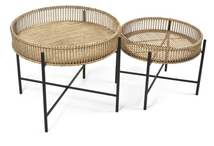 Set of 2 Bamboo and Metal Tables - Natural