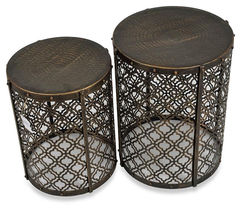 Set Of 2 Jaipur Cutwork Side Table - Gold Antique