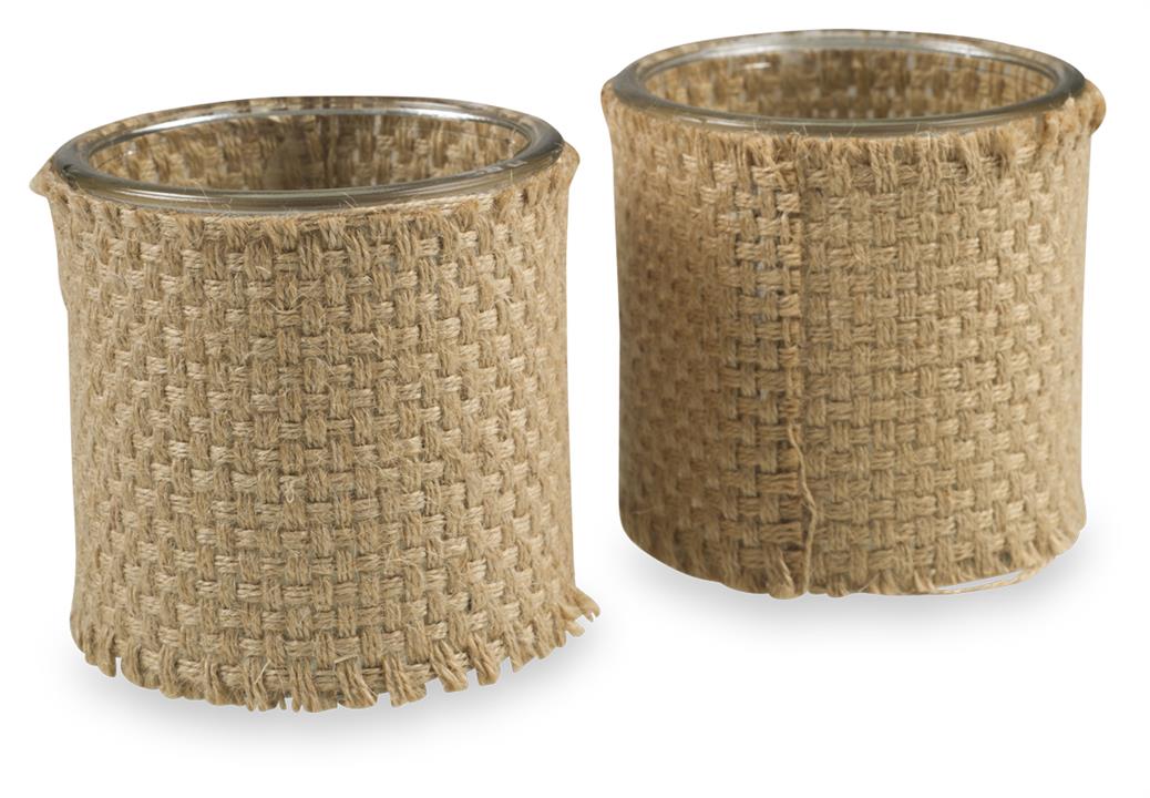 Set of 2 Jute and Glass Candle Holders - Natural