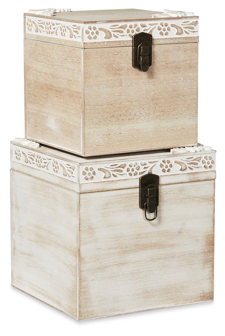 Set of 2 Lyon Wood Storage Boxes with Clips - Natural