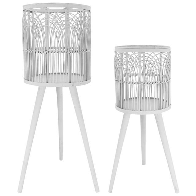 Set of 2 Rattan Planters White