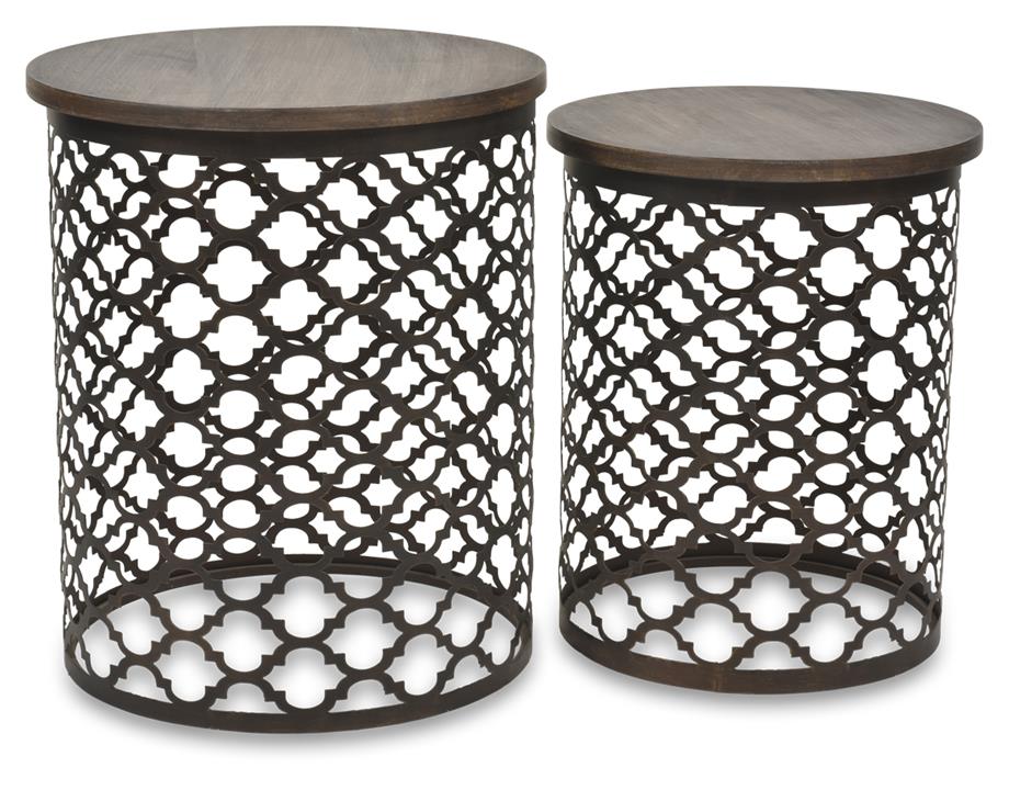 Set Of 2 Taj Iron Cutwork Side Table - Bronze/Charcoal