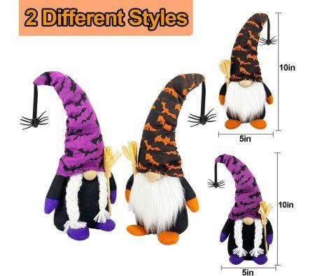 Set of 2 Witch Gnomes Plush Halloween Decorations with Spider Bat Ornaments Scandinavian Tomte Doll Elf Halloween Gnomes Decorations Toys for Kids Adults