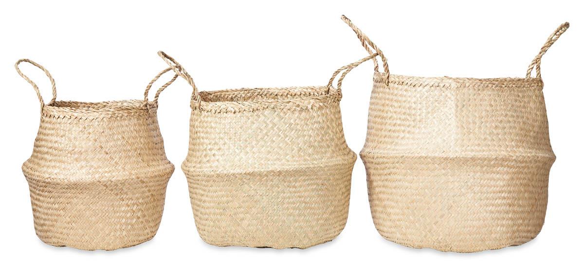 Set of 3 Foldable Seagrass Baskets - Natural