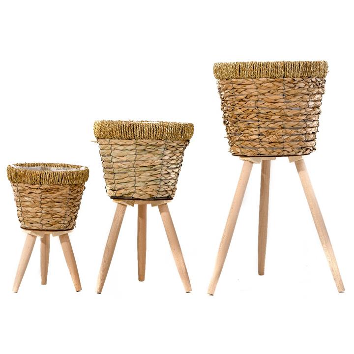 Set of 3 Natural Planters on Legs - Natural